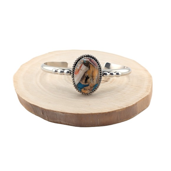 Navajo Handmade Cuff Bracelet Mohave Slab Turquoise Signed w Silver Band 6.5‎ ** - Picture 5 of 10